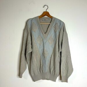 Vtg Monello ladies abstract neutral v neck pullover sweater size L cozy cute